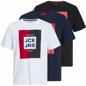 JACK & JONES Tričko 'Oscar' námořnická modř / červená / černá / bílá