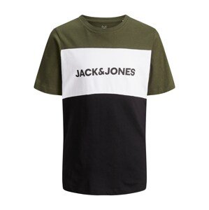 Jack & Jones Junior Tričko khaki / černá / bílá