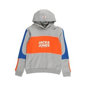 Jack & Jones Junior Mikina 'CONRAD'  modrá / světle šedá / oranžová / bílá