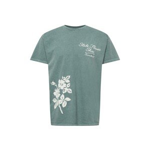 BDG Urban Outfitters Tričko 'STATE FLOWER SHOW'  smaragdová / bílá