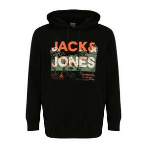 Jack & Jones Plus Mikina 'TREK'  pastelově zelená / oranžová / černá / bílá