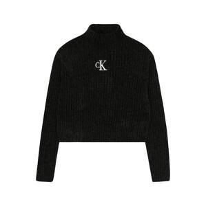Calvin Klein Jeans Svetr 'CHENILLE'  černý melír / bílá